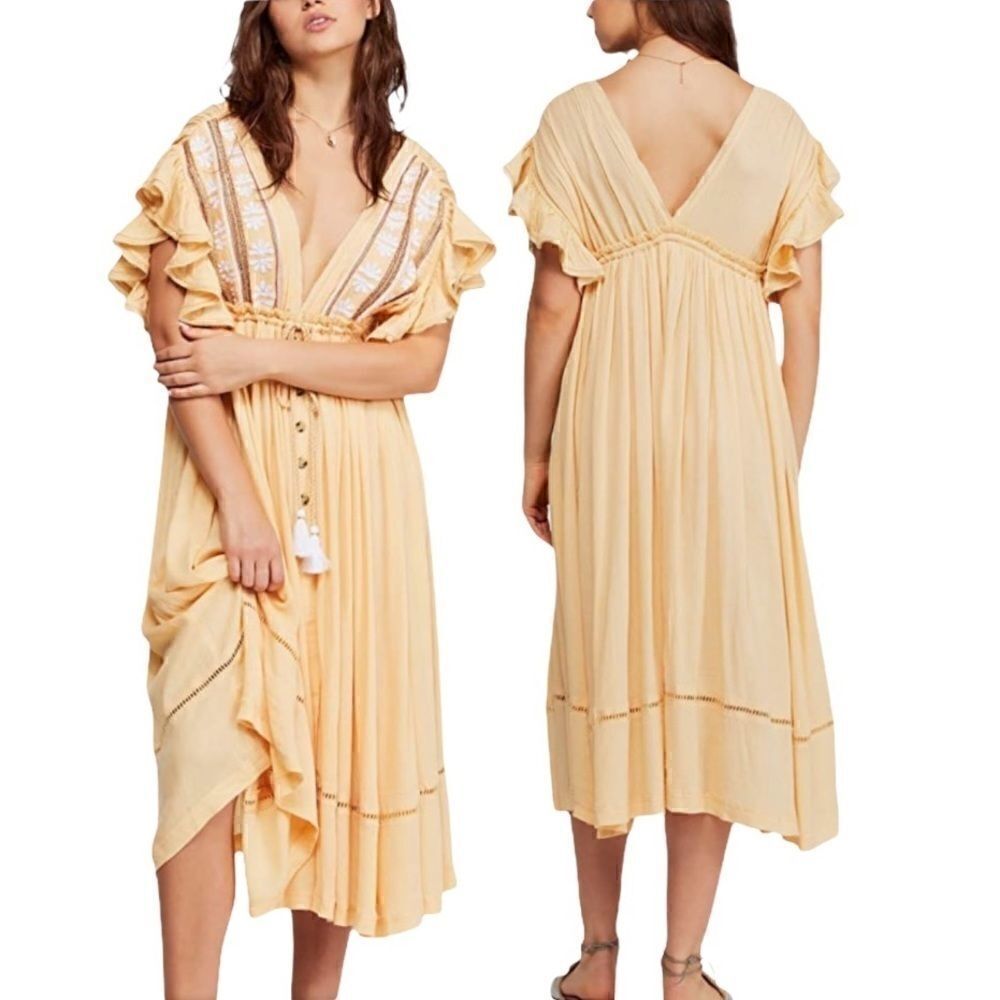 Free People Womens Will Wait for You Boho Floral Midi Dress in the Size Small
